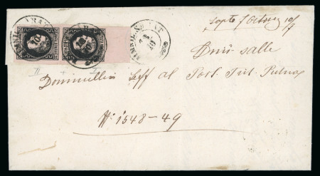 Stamp of Romania » 1866-67 Prince Carol I - Coloured Papers 1866 20 parale black on thin pale rose paper top marginal vertical pair cancelled by RAMNIC.SARAT on cover