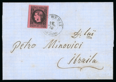 Stamp of Romania » 1866-67 Prince Carol I - Coloured Papers 1866 20 Parale black on thick rose paper (Type 1 of the transfer block) on cover sent from Bucharest to Braila