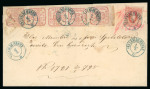 Stamp of Romania » United Principalities 1862-1864 Forgeries: 5 x 6 pa. (1862) + 20 pa. Cuza cancelled with the non-existent fake postmark "VALENI DE MUNTE" with star on cover