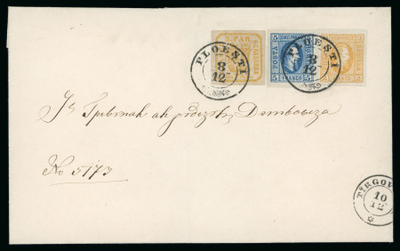 Stamp of Romania » United Principalities 1864-1865 Prince Cuza Forgeries: 3 pa. (1864) +5 pa. Cuza+ 2 pa. Cuza cancelled Ploesti on cover to Targoviste