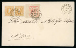 Stamp of Romania » United Principalities 1862-1864 Forgeries: Pair of 2 pa. Cuza + 6 pa. (1862) cancelled with the non-existent fake postmark "BRADICENI" with star