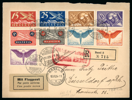 Stamp of Switzerland / Schweiz » Flugpost » Flugbriefe 1924 (18.7), Brief von Basel nach Düsseldorf frankiert mit vollständiger Flugpostausgabe von 1923-24