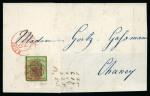 Stamp of Switzerland / Schweiz » Kantonalmarken » Genf 1847, grosser Adler gelbgrün auf unvollständigem Faltbrief von Genf nach Chancy