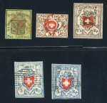 Stamp of Switzerland / Schweiz » Sammlungen 1846-1851: Zusammenstellung mit grossem Adler gelbgrün, Waadt 5