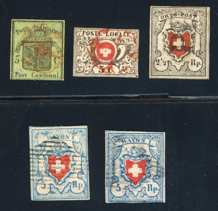 Stamp of Switzerland / Schweiz » Sammlungen 1846-1851: Zusammenstellung mit grossem Adler gelbgrün, Waadt 5