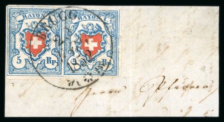 Stamp of Switzerland / Schweiz » Rayonmarken » Rayon I, hellblau, ohne KE (STEIN B3) 1852, 2 Rayon I hellblau, Typen 38 und 24, je Stein B3-LU
