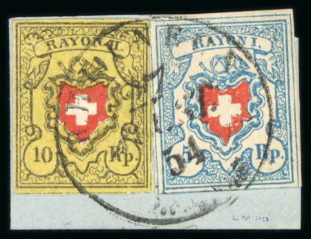 Stamp of Switzerland / Schweiz » Rayonmarken » Rayon II, gelb, ohne Kreuzeinfassung (STEIN D) 1854, Rayon II, Type 31, Stein D-LO, zusammen mit Rayon I hellblau T8