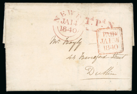 Stamp of Ireland » Pre-Stamp Postal History » Postal Reform Period 1840 (14.1) Folded letter sheet from Newry to Dublin,