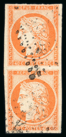 Stamp of France » Type Cérès de 1849-1850 1849, Cérès Y&T n°5Ae 40c, superbe paire avec 4 retouché
