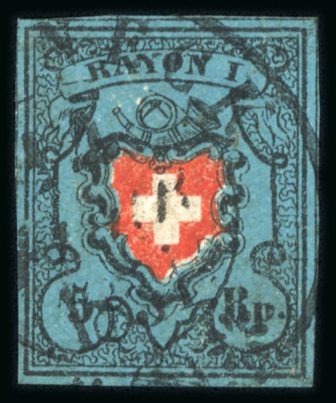 Stamp of Switzerland / Schweiz » Rayonmarken » Rayon I, dunkelblau ohne Kreuzeinfassung Rayon I dunkelblau ohne Kreuzeinfassung, Type 26, klar und sauber entwertet mit grossem Zweikreisstempel Rheineck