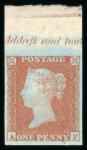 Stamp of Great Britain » 1841 1d Red 1841 1d red-brown pl.112 AF upper marginal with inscription, mint