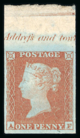 Stamp of Great Britain » 1841 1d Red 1841 1d red-brown pl.112 AF upper marginal with inscription, mint