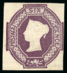 Stamp of Great Britain » 1847-54 Embossed 1847-54 6d mauve with four margins mint, large part o.g.