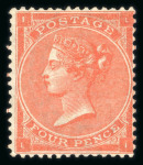 Stamp of Great Britain » 1855-1900 Surface Printed » 1862-64 Small Uncoloured Corner Letters 1862-64 wmk Emblems 3d pale carmine-rose unused and 1862-64 wmk Large Garter 4d bright red LI mint part o.g.