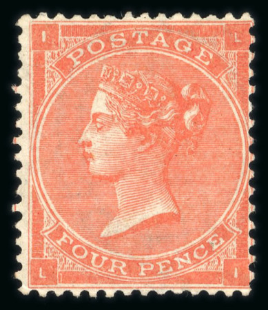Stamp of Great Britain » 1855-1900 Surface Printed » 1862-64 Small Uncoloured Corner Letters 1862-64 wmk Emblems 3d pale carmine-rose unused and 1862-64 wmk Large Garter 4d bright red LI mint part o.g.