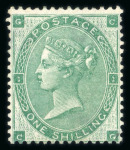 Stamp of Great Britain » 1855-1900 Surface Printed » 1862-64 Small Uncoloured Corner Letters 1862-64 wmk Emblems 1s deep green CG mint, part o.g.