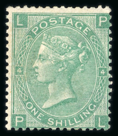 Stamp of Great Britain » 1855-1900 Surface Printed » 1865-67 Large Uncoloured Corner Letters, Wmk Large Garter & Emblems 1865-67 wmk Emblems 1s green pl.4 PL mint