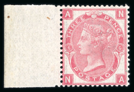 Stamp of Great Britain » 1855-1900 Surface Printed » 1867-80 Large Uncoloured Corner Letters, Wmk Spray of Rose 1867-80 wmk Spray 3d rose pl.6 NA marginal mint, fresh