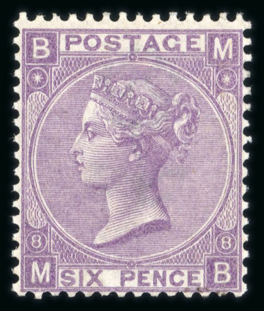 Stamp of Great Britain » 1855-1900 Surface Printed » 1867-80 Large Uncoloured Corner Letters, Wmk Spray of Rose 1867-80 wmk Spray 6d dull violet pl.8 MB mint with large part o.g.