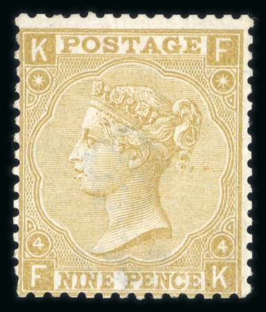 Stamp of Great Britain » 1855-1900 Surface Printed » 1867-80 Large Uncoloured Corner Letters, Wmk Spray of Rose 1867-80 wmk Spray 9d pale straw FK mint, a fine example
