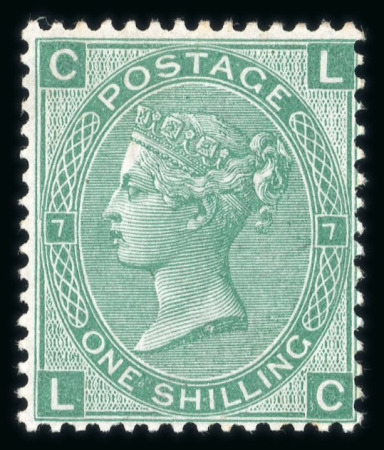 Stamp of Great Britain » 1855-1900 Surface Printed » 1867-80 Large Uncoloured Corner Letters, Wmk Spray of Rose 1867-80 wmk Spray 1s green pl.7 LC mint