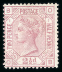 Stamp of Great Britain » 1855-1900 Surface Printed » 1873-80 Large Coloured Corner Letters 1873-80 wmk Anchor 2 1/2d rosy mauve pl.1 (white paper) mint