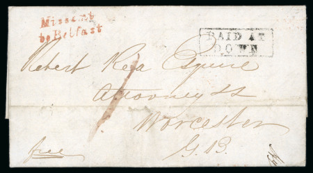 Stamp of Ireland » Pre-Stamp Postal History » Postal Reform Period 1840 (23.2) Folded entire from Downpatrick to Worcester,