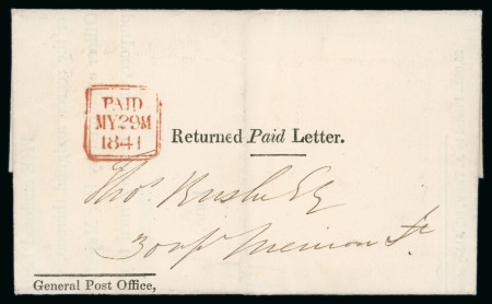 Stamp of Ireland » GB Used In Ireland 1841 (29.5) G.P.O. printed Returned Paid Letter folded