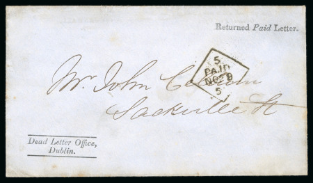 Stamp of Ireland » GB Used In Ireland 1851 (9.11) G.P.O. printed Returned Paid Letter envelope,