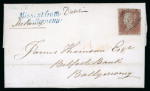 Stamp of Ireland » GB Used In Ireland 1851 (15.5) Folded entire from London to Ballymoney showing superb strike of the blue 2-line italic Missent from Dublin / to Ballymena