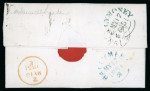 Stamp of Ireland » GB Used In Ireland 1851 (15.5) Folded entire from London to Ballymoney showing superb strike of the blue 2-line italic Missent from Dublin / to Ballymena