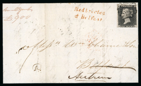 Stamp of Ireland » GB Used In Ireland 1d black, plate 10 BE, touched to good margins, tied