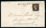 Stamp of Ireland » GB Used In Ireland 1d black, plate 1b AI on cover with 2-line BUNRATTY/100 mileage mkg alongside