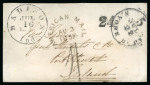 Stamp of Ireland » Transatlantic Mail to, from and via Ireland 1857 (16.7) Envelope from the USA with clear strike of the unframed circular all in one AMERICAN MAIL / AU.3 / 1857 / 1/- Dublin charge