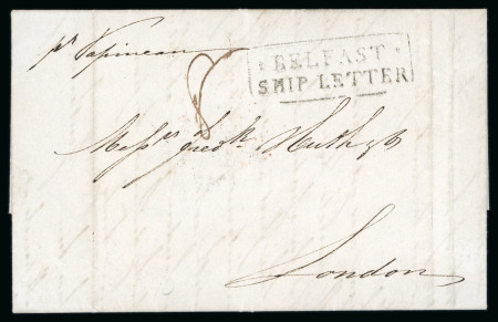 Stamp of Ireland » Transatlantic Mail to, from and via Ireland 1840 (3.3) Folded entire from Cuba to London showing the distinctive short framed * BELFAST * / SHIP LETTER in black