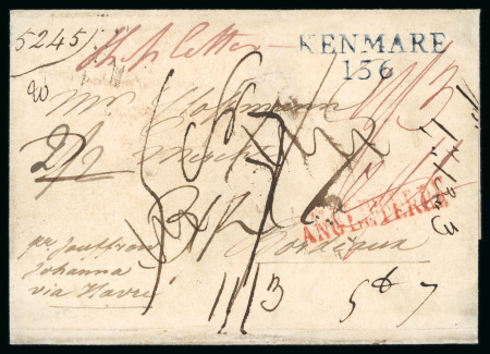 Stamp of Ireland » Pre-Stamp Postal History » Independant Post Office Period - 1784-1831 1822 (17.4) Folded entire sent from New York via Kenmare