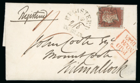 Stamp of Ireland » GB Used In Ireland 1843 (6.10) Folded entire from Mallow, Co. Cork with unframed horseshoe REGISTER'D/No218/DUBLIN alongside