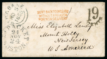Stamp of Ireland » Transatlantic Mail to, from and via Ireland 1855 (25.11) Unstamped envelope from Strabane to New