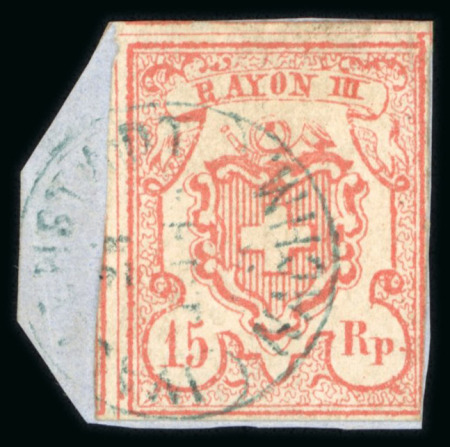 Stamp of Switzerland / Schweiz » Rayonmarken » Rayon III (grosse Ziffer) Rayon III grosse Wertziffern, auf kleinem Briefstück, sauber und kontrastvoll entwertet mit blauem Einkreisstempel « WALLENSTADT 23 … NACHM. »