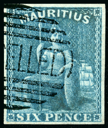 Stamp of Mauritius » 1858-62 Britannia Issues (SG 26-35) 1859-61 Britannia Issue 6d. blue showing the Perkins Bacon "CANCELLED" handstamp