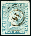 Stamp of Mauritius » 1848-59 Post Paid Issue » Worn Impressions (SG 16-22) 1848-59 Post Paid, worn impressions 2d. grey blue on