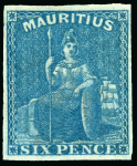 Stamp of Mauritius » 1858-62 Britannia Issues (SG 26-35) 1859-61 6d. blue, large margins all round, full OG