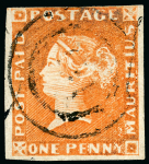 Stamp of Mauritius » 1848-59 Post Paid Issue » Early Impressions (SG 6-9) 1d. vermilion on greyish paper, early impression, close