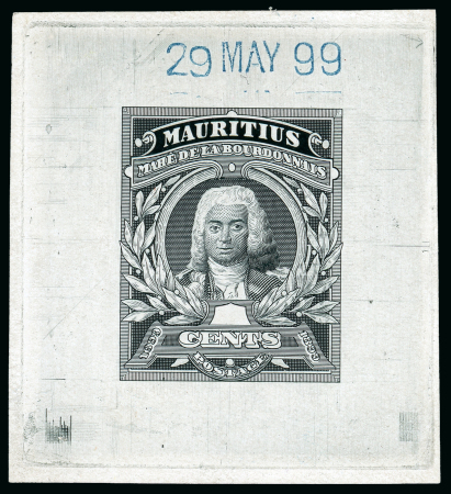 Stamp of Mauritius » 1899 Birth Bicentenary of la Bourdonnais (SG 136) 1899 (29 May) Mahé de la Bourdonnais (15c.) die proof in black on surfaced wove paper
