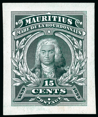 Stamp of Mauritius » 1899 Birth Bicentenary of la Bourdonnais (SG 136) 1899 Mahé de la Bourdonnais complete stamp size die proof in myrtle-green
