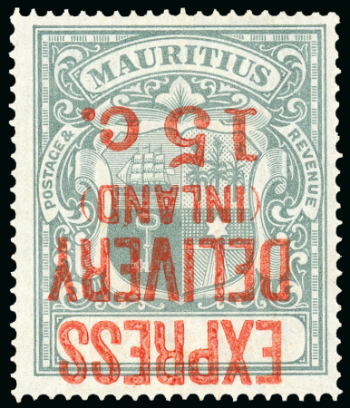 Stamp of Mauritius » Express Delivery Stamps 1904 15c. grey-green, type E3 surcharge, variety surcharge inverted, mint