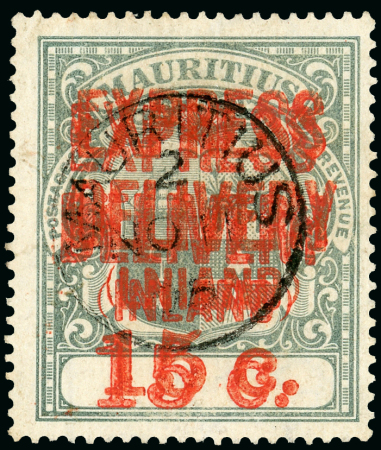 Stamp of Mauritius » Express Delivery Stamps 1904 15c. grey-green, type e3, variety surcharge double, one "LNIAND", used