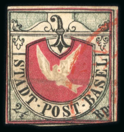 Stamp of Switzerland / Schweiz » Kantonalmarken » Basel 1845, Basler Taube der 2. Auflage, leicht entwertet mit grossem Zweikreisstempel Basel
