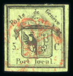 Stamp of Switzerland / Schweiz » Kantonalmarken » Genf 1843, linke Hälfte der Doppelgenf, zart entwertet mit roter Genfer Rosette (AW2)