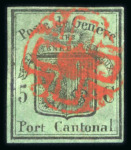Stamp of Switzerland / Schweiz » Kantonalmarken » Genf 1848, grosser Adler dunkelgrün,  klar entwertet mit roter Genfer Rosette (AW4)